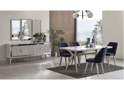 Comedor conjunto de lujo, juego de mesa de comedor conjunto de mesa gris de madera de 9 piezas.