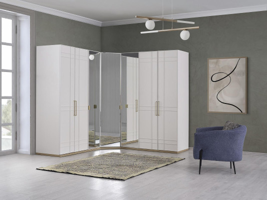 Esquina armario Armario Armarios Blanco Madera Espejo 7 Puertas Grande