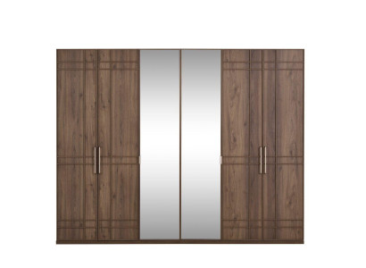 Armario ropero Armario de dormitorio Armario Marrón Madera Espejo 6 puertas