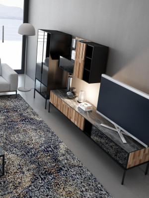 Mueble de salón soporte de TV RTV tablero bajo vitrina madera moderna marrón sala de estar