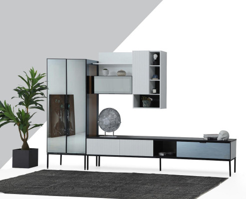 Mueble de televisión RTV de salón en madera blanca moderno