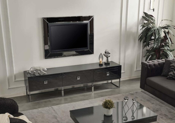 Elegante armario de TV gris de diseñador de estilo RTV de madera - Muebles modernos