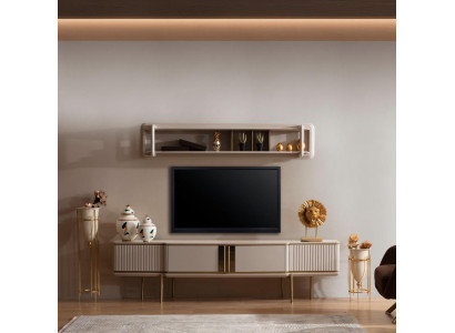 Conjunto de muebles modernos para sala de estar, estanterías de diseñador, armario bajo de 2 piezas, madera, nuevo.