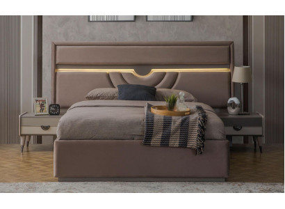Cama doble Dormitorio Mesitas de noche Beige Conjunto de 3 piezas Caja de cama