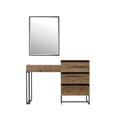 Vanity table, dressing table, console table, chest of drawers, mirror set 2 pcs. Brown