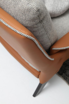 Sofá de tres plazas, 3 plazas, tela naranja, diseño moderno, gris salón