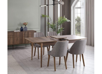 Conjunto de comedor moderno completo, mesa de comedor de 7 piezas en marrón de madera.