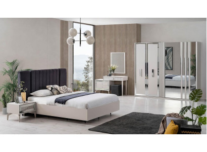 Gran conjunto de dormitorio, cama doble, juego de cama de madera, 7 piezas, blanco moderno.