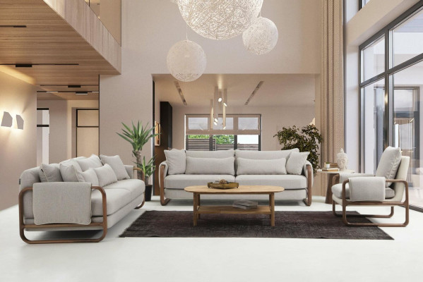 Sofá 4 plazas Moderno de Tela Gris para Sala de Estar, Grupo de Muebles