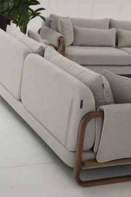 Sofá 4 plazas Moderno de Tela Gris para Sala de Estar, Grupo de Muebles