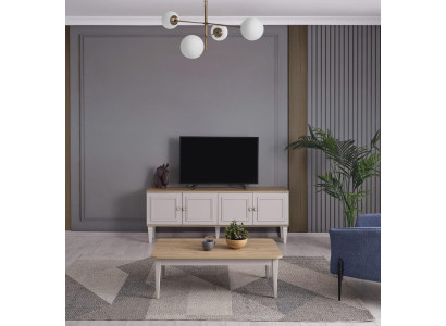Conjunto de sala de estar TV Soporte Mesa de centro de madera Gris RTV Mueble bajo Juego