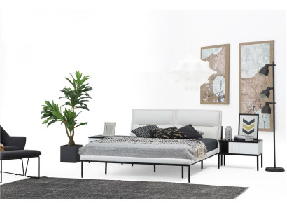 Conjunto dormitorio cama doble cama mesitas de noche blanco set 3 piezas moderno.