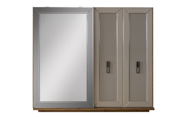 Armario ropero con espejo, armario de madera, color beige.