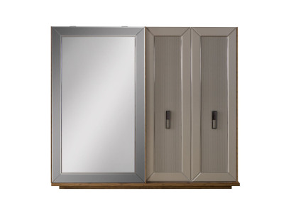 Armario ropero con espejo, armario de madera, color beige.