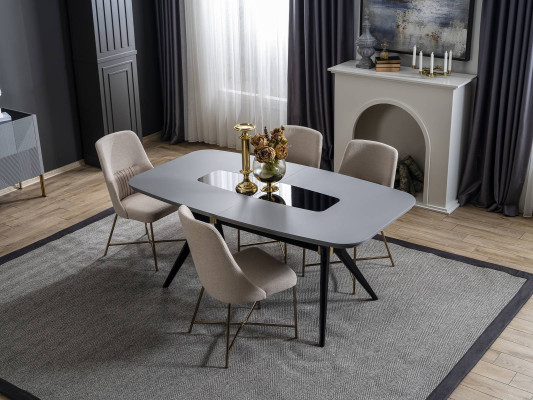 Muebles de comedor gris y blanco, mesa de comedor de lujo, juego moderno de 4 sillas tapizadas.