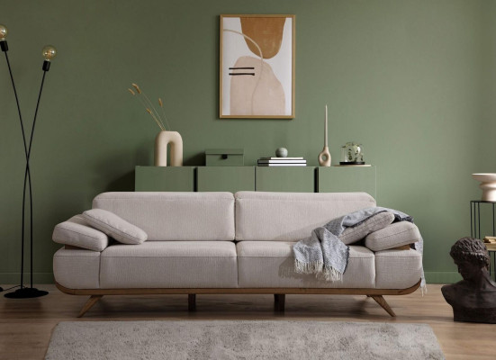 Sofá de tela beige claro, sofás tapizados de diseño, sofás de salón de tres plazas