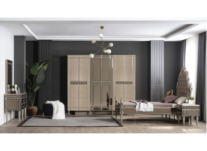 Dormitorio Cama completa con 2 mesitas de noche Cómoda con espejo de 5 piezas