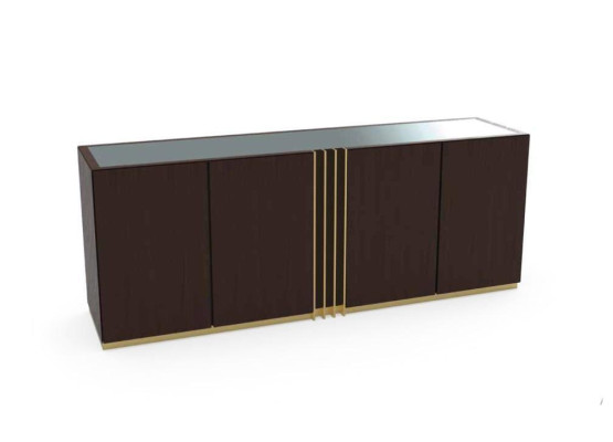 Aparador de sala de estar, bajo, marrón, de madera, mueble moderno, 208x49x80cm.
