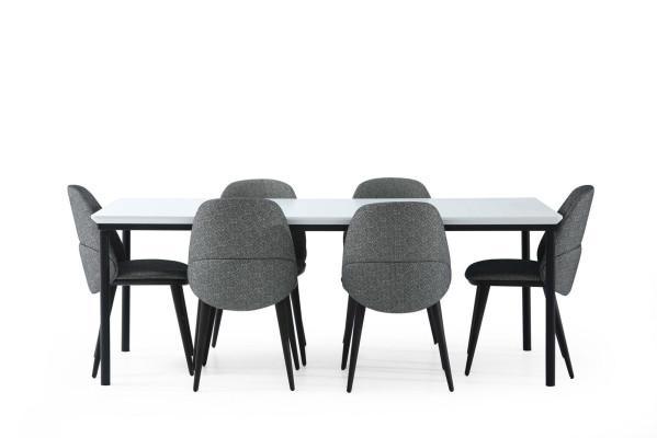 Grupo de comedor Mesa de comedor Sillas Mesa Madera Conjunto 7 piezas Gris Moderno