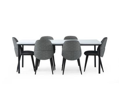 Grupo de comedor Mesa de comedor Sillas Mesa Madera Conjunto 7 piezas Gris Moderno