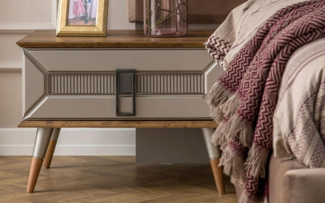 Mesa de noche completa, mesita de noche, cómoda de noche de madera de 2 piezas en gris.