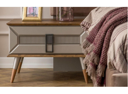 Mesa de noche completa, mesita de noche, cómoda de noche de madera de 2 piezas en gris.