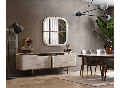 Set de comedor beige Aparador Espejo rectangular de lujo Muebles de madera