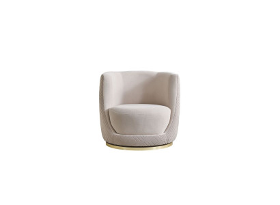 Sillón de salón beige, muebles tapizados de diseñador, elegante asiento individual de salón.