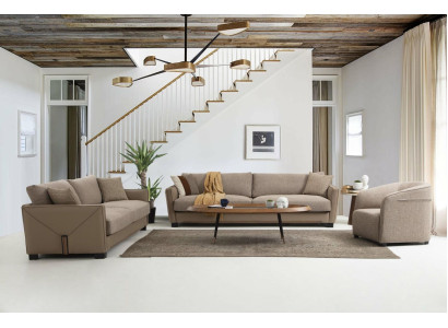 Sofá conjunto 441 Sillón 1 plaza Sofá de 4 plazas Moderno Tela Beige Juego de 3 piezas