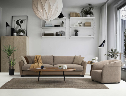 Sofá conjunto 441 Sillón 1 plaza Sofá de 4 plazas Moderno Tela Beige Juego de 3 piezas
