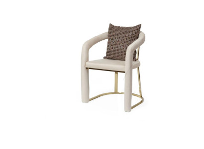 Silla de diseñador beige de lujo con marco de madera silla de madera de diseñador para comedor.