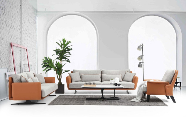 Conjunto completo de sofás conjunto de sofá sofá de 3 plazas tela naranja.