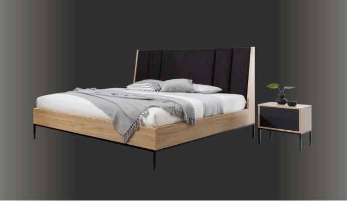 Juego de dormitorio Beige Cama Elegante con 2 mesitas de noche de lujo Moderno Nuevo de 3 piezas.