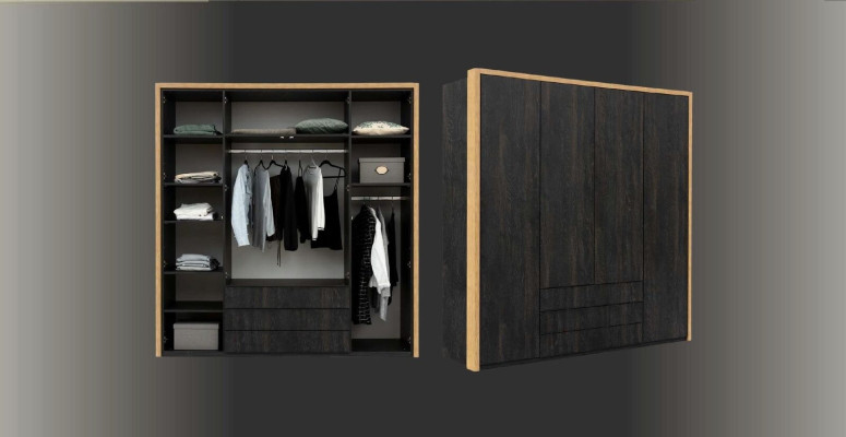 Armario negro de madera diseño moderno para dormitorio.