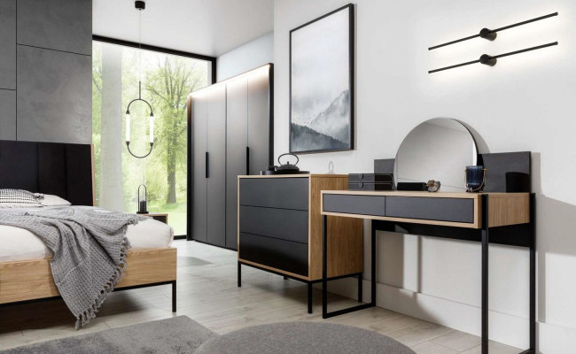 Tocador con espejo negro mesa consola mesa madera espejo dormitorio