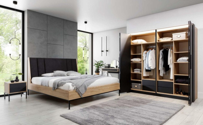 Conjunto de dormitorio beige Cama elegante 2 mesitas de noche lujo moderno Nuevo 3 piezas.