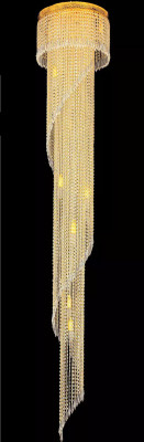 Lámpara de techo de gran galería larga Gran lámpara de araña de cristal dorado de 240 cm.
