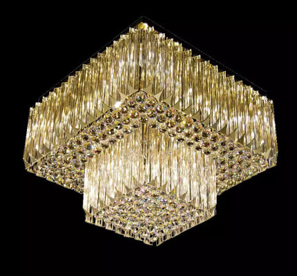 Lámpara de techo de araña de lujo dorada para sala de estar con iluminación de cristal.