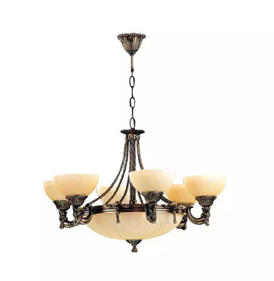 Lámpara de techo moderna de cristal beige con candelabro.