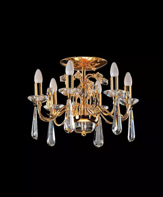 Lámpara de techo de cristal dorado Clásico candelabro de cristal dorado
