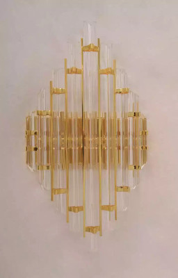 Aplique de cristal Lámpara de pared de sala de estar de lujo dorado Estilo de dormitorio