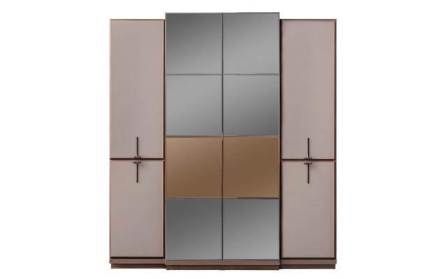 Guardarropa de dormitorio beige, diseñador de madera, armario de ropa con vidrio, nuevo.