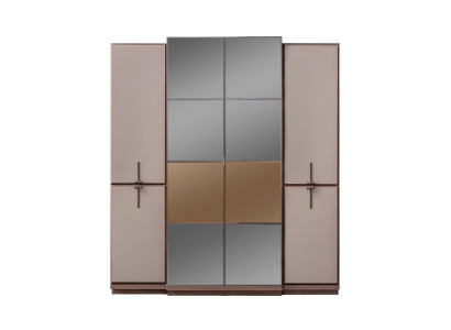 Guardarropa de dormitorio beige, diseñador de madera, armario de ropa con vidrio, nuevo.