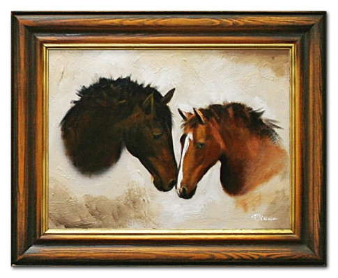 Cuadro al óleo Pinturas al óleo Pinturas Cuadros Cuadro pintado a mano Óleo con marco Barroco Caballo G03184