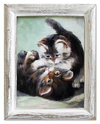 Cuadro al óleo Cuadros al óleo Pintura Cuadros Imagen Pintada a mano Óleo con marco Barroco Gatos 03557