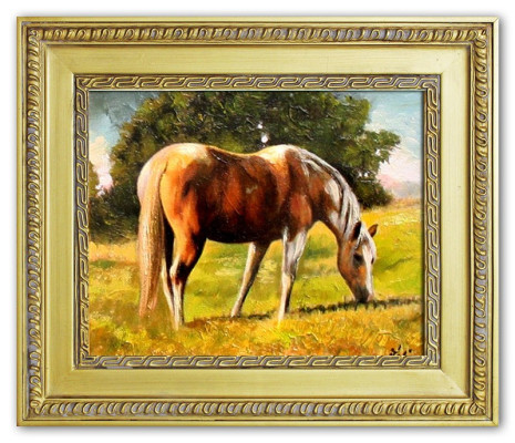 Óleo Pinturas al óleo Cuadros Imágenes Imagen Pintado a mano Óleo con marco Barroco Caballo G05042