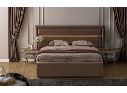 Juego de cama marrón Exclusiva cama doble 2 mesitas de noche de madera de 3 piezas