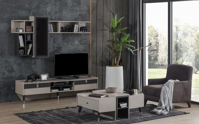 Conjunto de sala de estar Diseñador soporte RTV lujo estantes de madera mesa de centro 3 piezas