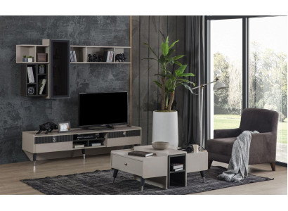 Conjunto de sala de estar Diseñador soporte RTV lujo estantes de madera mesa de centro 3 piezas