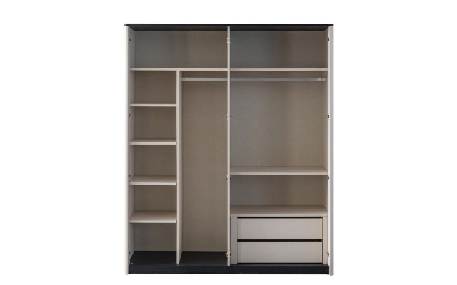 Armario gris para dormitorio, armario de espejo de diseñador de madera.